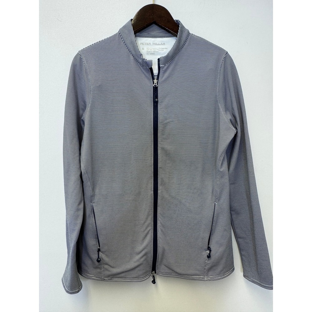 Peter Millar Womens Navy White Striped Full Zip Performance Jacket‎ UPF 50 S